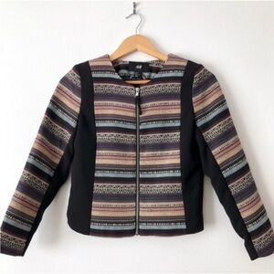 H&M Boho Moto Zip Up Jacket Geometric Southwestern Office Workwear Career 10